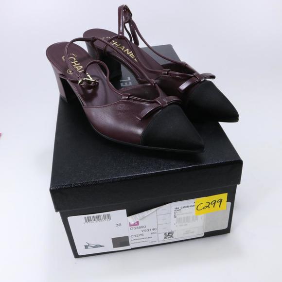 Slings 18A Burgundy Bow Satin Toecap Sling Back Classic Heels C299 - Picture 2 of 12